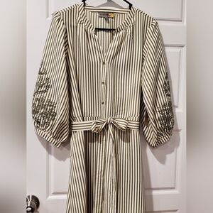 Timeless Elegance Spring Striped 3/4 Sleeve Dress L